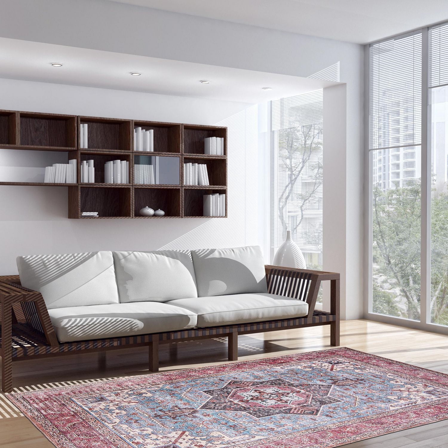 ECARPET Heriz Indoor Area Rug Flatweave Carpet for Living Room, Bedroom, Eco Friendly, Machine Washable