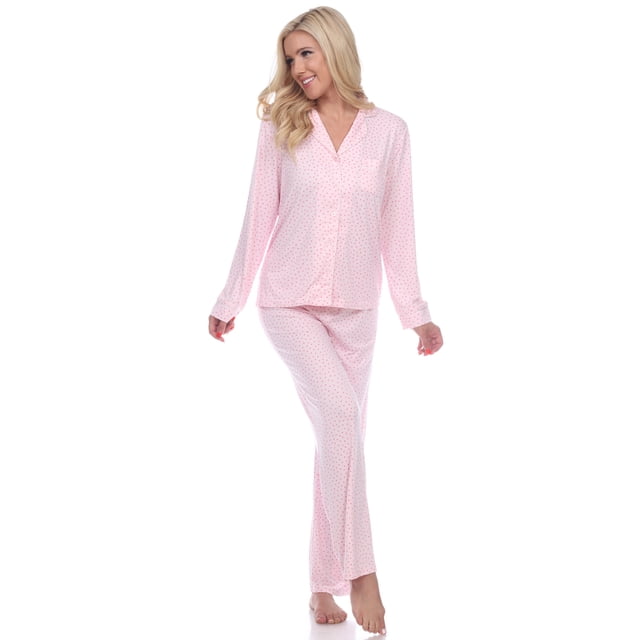 White Mark Women's Polka Dots Long Sleeve Button-Down Pajama Set