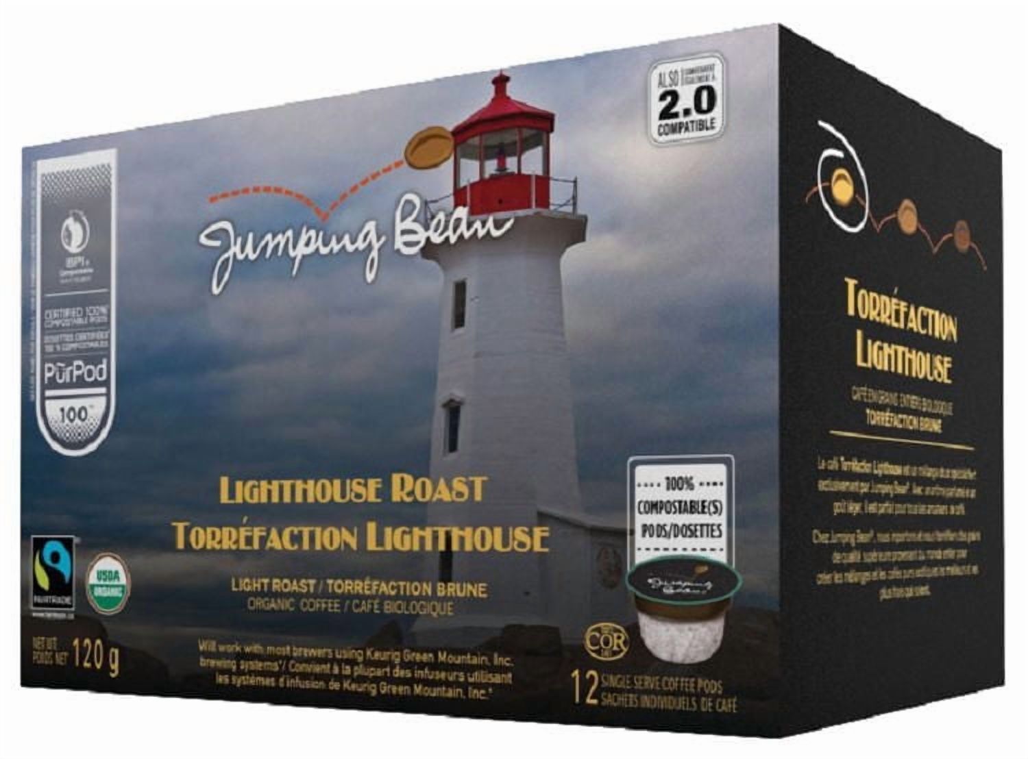 Jumping Bean Light House Roast Light Roast Organic Coffee PODS
