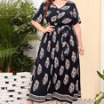 thumbnail image 1 of SMihono Robe Maxi Bohème d'Été pour Femmes Grande Taille Robe d'Été pour Femmes à Imprimé Robe Grande Taille à Col en V à Manches Courtes à Taille Élastique Robe de Plage Robe Soleil Robe Midi Fluide à Volants Robe Évasée de Plage, 1 of 9