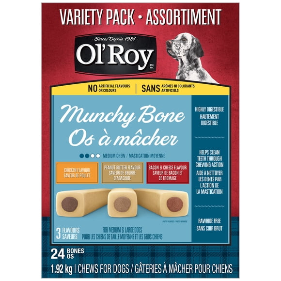 Assortiment de gâteries à mâcher pour chiens Os à mâcher Ol’ Roy, 1,92 kg, 24 os