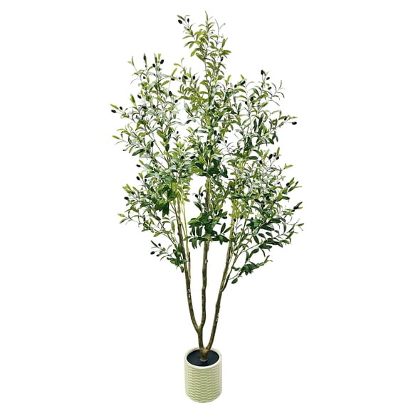 BeesClover Artificial Olive Tree with Realistic Trunk & Olive Fruits – Tall Faux Plant in White Shatterproof Pot – Lifelike Indoor Outdoor Decor for Home, Office, Entryway, Garden, Store, Wedding