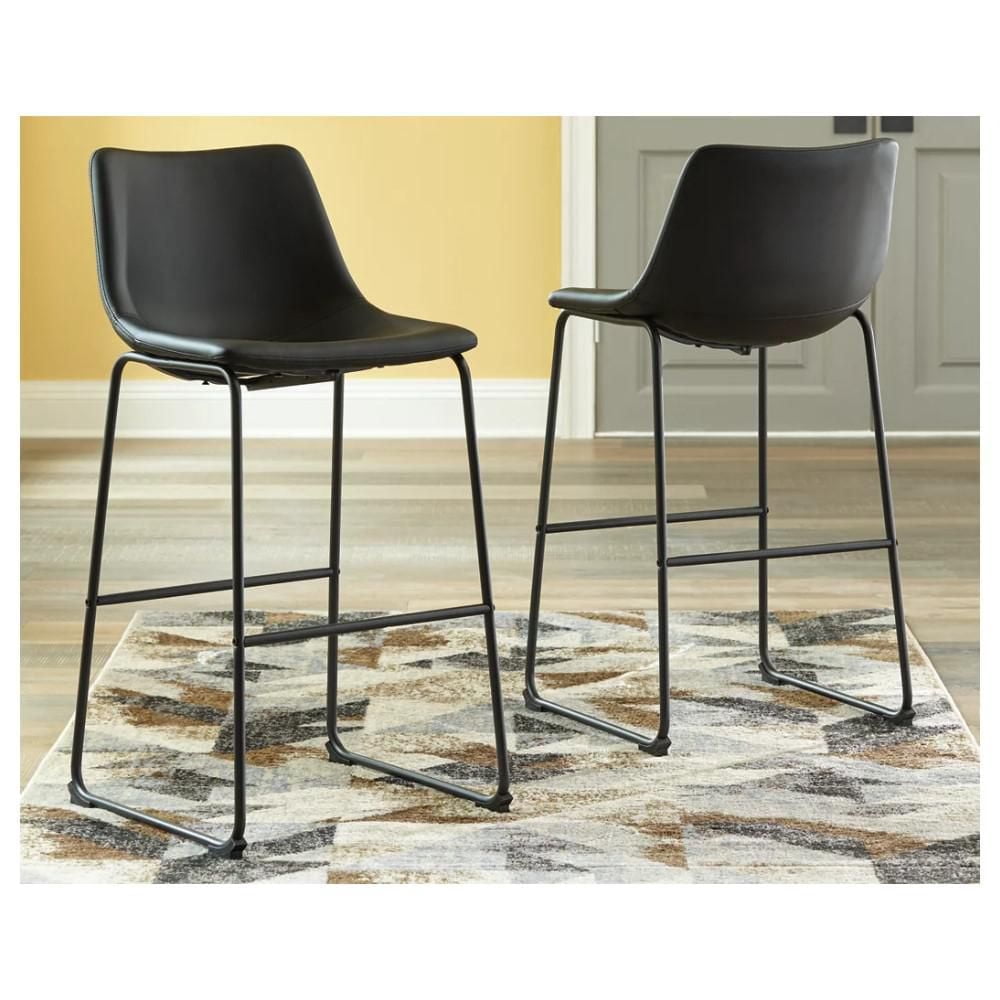 Tabouret Landon Plata Import avec cuir PU et cadre en acier enduit de poudre noir mat, ensemble de 4 pour salle à manger
