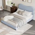 thumbnail image 3 of Ourlova Queen Size Upholstered Bed Frame with Headboard Low Profile Platform Rounded Corners Wooden Slats Noise Free No Box Spring Needed Blue, 3 of 9