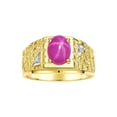 thumbnail image 1 of RYLOS Men's Rings Yellow Gold Plated Silver Designer Nugget Ring Oval 9X7MM Gemstone &  Diamonds  Star Ruby Birthstone Rings For Man Size 12, 1 of 7