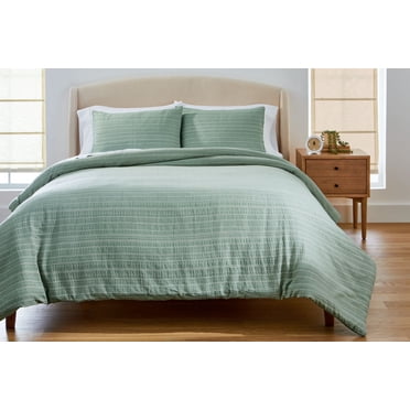 Better Homes & Gardens Full/Queen Comforter Set, All-Season, 3-Piece, Green Stripe