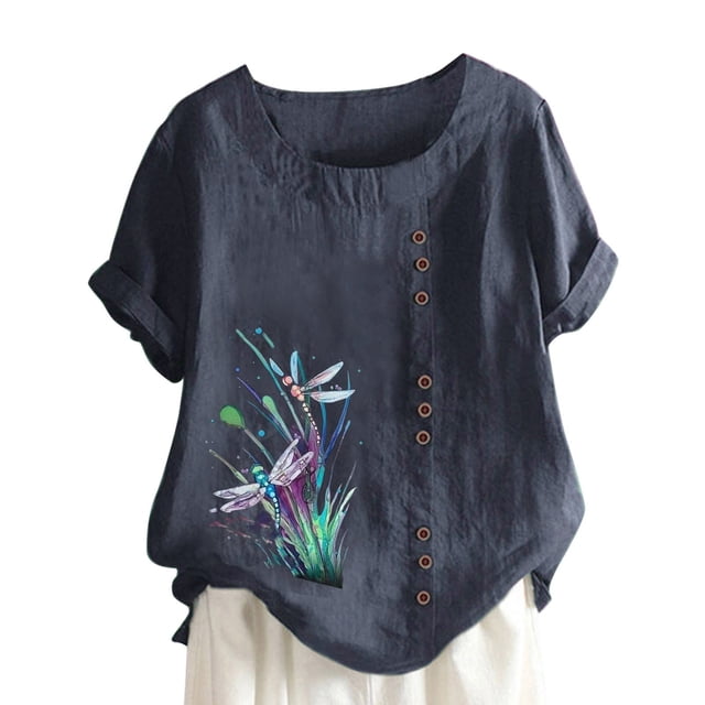 Birdeem T-Shirt Ample Décontracté d'Été pour Femme à Col Rond, Manches Courtes, Imprimé