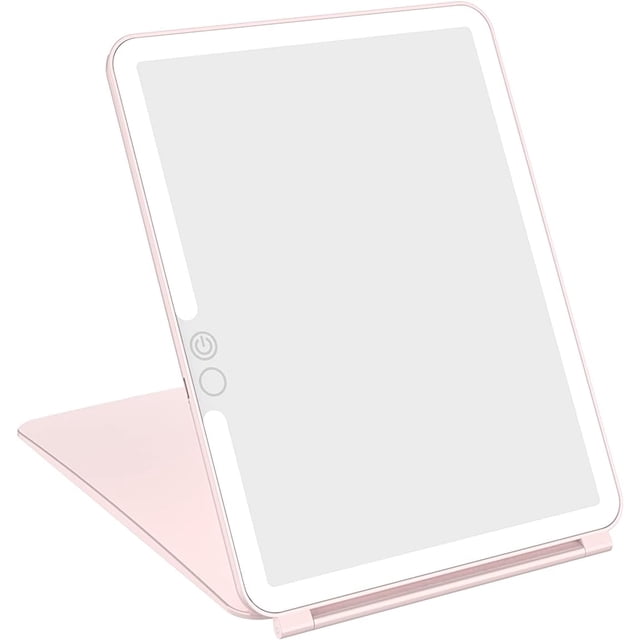 Miroir de Maquillage avec Lumières mAh USB Rechargeable Miroir de Maquillage Éclairé Écran Tactile Couleurs Réglables Lumières LED Compact Miroir de Voyage pour Filles Femmes (Rose)