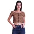 thumbnail image 1 of Moomaya Printed Boat Neck Womens Sexy Summer Tops Zip Front Viscose Crop Top, 1 of 4