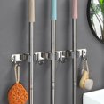thumbnail image 2 of 3 Racks and 4 Hooks Broom and Mop Holder Stainless Steel Mop Rack Wall Mounted Garage Organizer Storage Racks Non-slip Mop Storage Hook for Home Kitchen Laundry Garden, 2 of 11