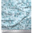 thumbnail image 1 of Soimoi Blue polyester Crepe Fabric Leaves & Floral Print Sewing Fabric BTY 42 Inch Wide, 1 of 3