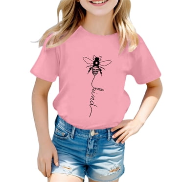PMVFHDE T-Shirts Graphiques pour Filles T-Shirts pour Fille Coupe Ample T-Shirts Graphiques pour Filles Manches Courtes Hauts Courts pour Fille Enfants Imprimé Col Rond T-Shirt Ample à Manches Courtes Haut Rose,12-13 Ans