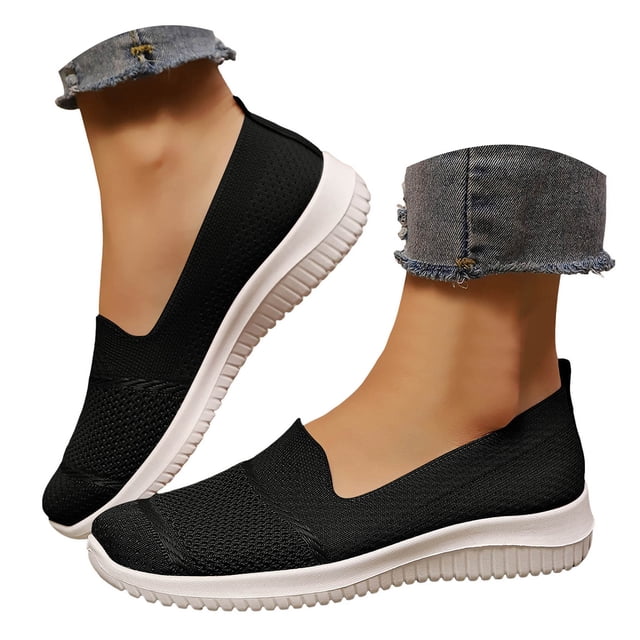 Mepaouo Chaussures Mocassins de Marche pour Femmes à Enfiler Légères à Bout Rond en Tricot Plates Espadrilles de Course Tennis