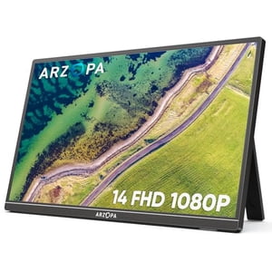 ARZOPA Moniteur portable Kickstand, 14.0" Ultra Moniteur portatif Slim FHD 1080P Affichage externe avec deux haut-parleurs Deuxième écran pour ordinateur portable PC Téléphone Xbox PS4/5 Switch-A1S