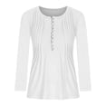 thumbnail image 3 of Timegard Hauts pour Femmes Col en V Échancré à Boutons Plissé Manches Longues Confortable Chic Décontracté Tunique Hauts Blouse, 3 of 4