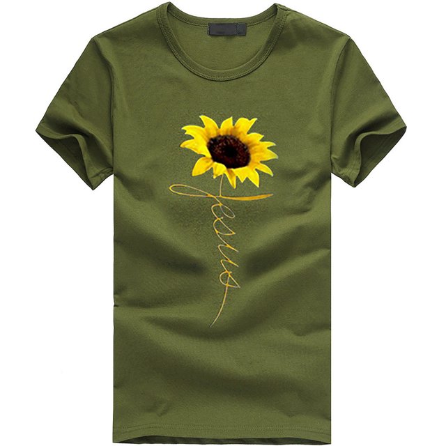 Pompotops Femmes Filles Grande Taille T-Shirts Imprimé Tournesol Manches Courtes T Chemisier Tops