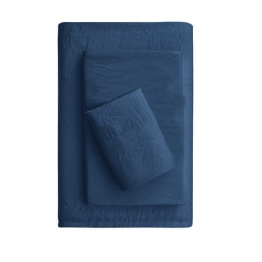 Mainstays Washed Ultra Soft Microfiber Bed Sheet Set, Twin-XL, Washed Indigo, 3 Piece