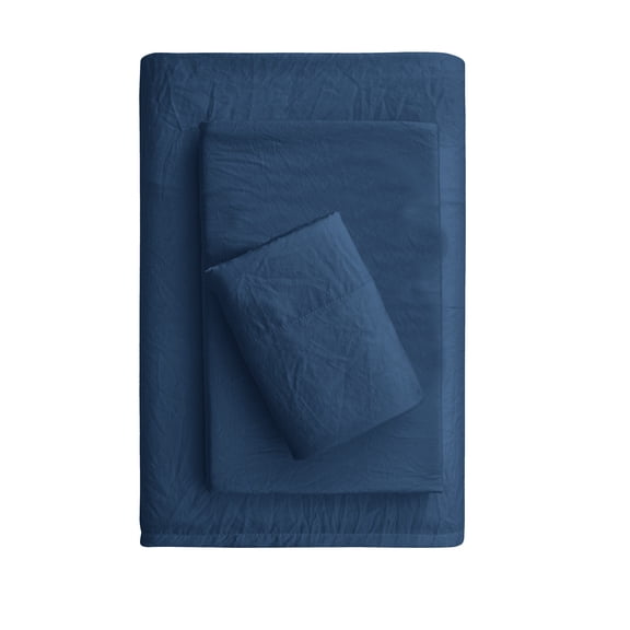 Mainstays Washed Ultra Soft Microfiber Bed Sheet Set, Twin-XL, Washed Indigo, 3 Piece
