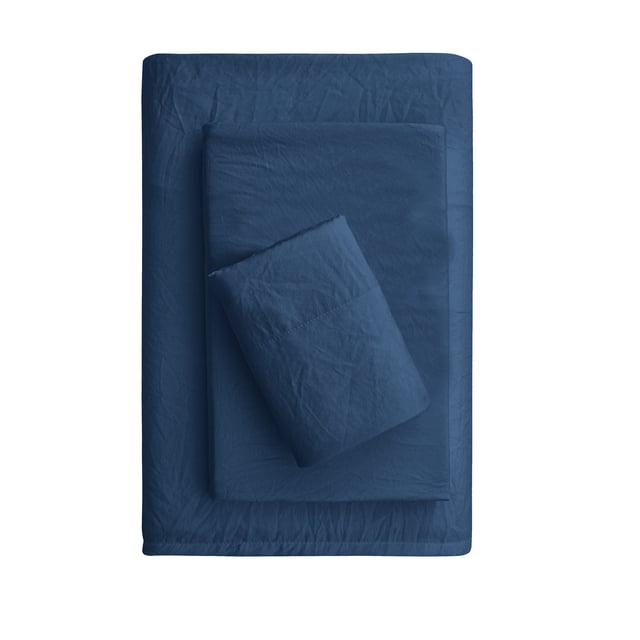 Mainstays Washed Ultra Soft Microfiber Bed Sheet Set, Twin-XL, Washed Indigo, 3 Piece