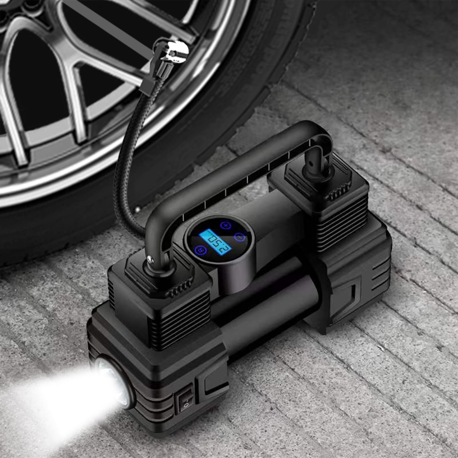 RXIRUCGD Tire Inflator Portable A-ir Compressor A-ir Pump For Car Tires 12V Auto Tire Pump With Digital Pressure Gauge With Emergency LED Light