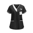 thumbnail image 1 of Craaazy Plus Size Women's Solid Color Nursing Scrub T-shirts with Contrast V-Neck and Multi Pockets for Medical Work Gift, 1 of 6