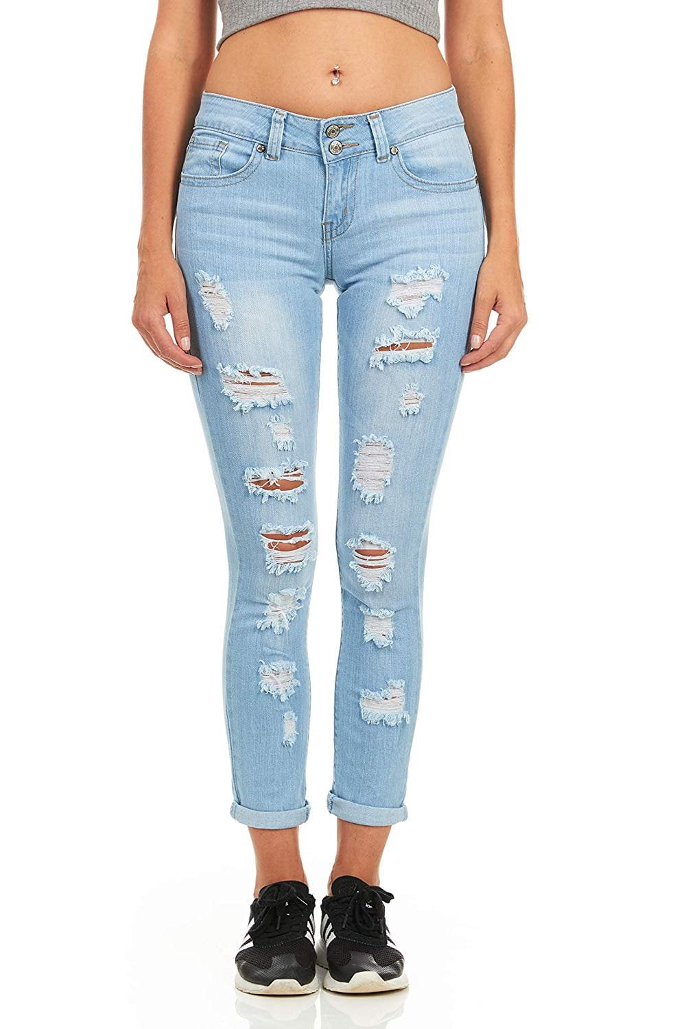Cover Girl Women's Plus Size Ripped Distressed Skinny Jeans, Denim
