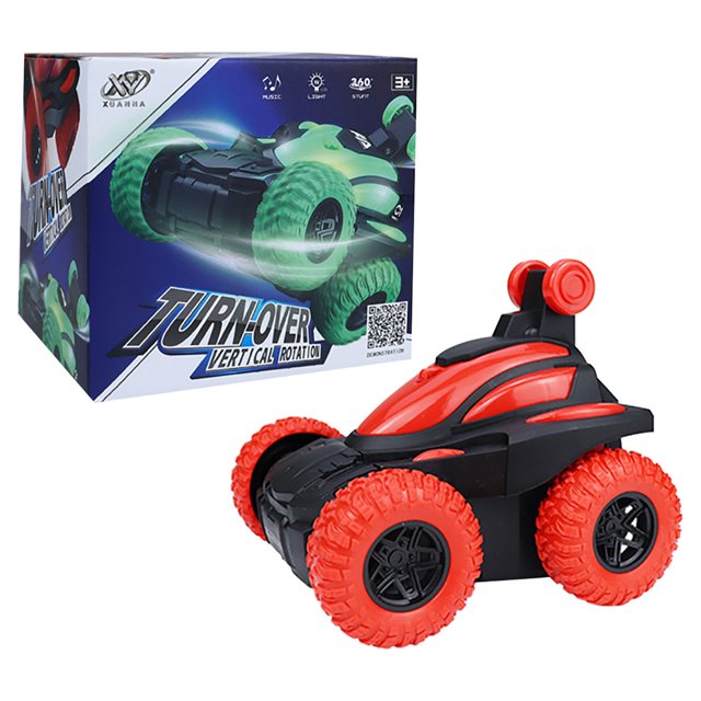 Red Childrens Rollover Stunt Remote Control Car With 360 Rotation 90 Upright Driving Sound Effects Birthday Christmas Gift Off Road Play Toy Vehicle Activity