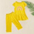 thumbnail image 4 of Chemises pour Filles, Ensemble Deux Pièces Été Col Rond Petit Imprimé Manches Courtes Manches Volantes Taille Élastique Pantalon Court, 4 of 5