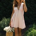 thumbnail image 1 of Ovzne Robes pour Femmes Robe Mode Femmes Couleur Unie Sans Manches Col en V Cordon de Serrage Ourlet Irrégulier Robe d'Été Liquidation, 1 of 7
