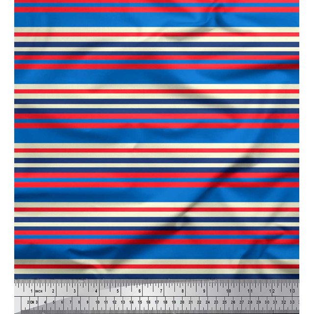 Soimoi Rayon Fabric Horizontal Stripe Print Sewing Fabric Yard 42 Inch Wide