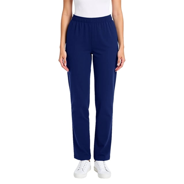 RKSTN Womens Scrub Pants Solid Color Mid Rise Stretch Waistband Lightweight Pull on Scrubs Pant with Multiple Pockets