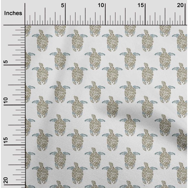 oneOone Cotton Poplin Fabric Turtle Block Printed Craft Fabric BTY 42 Inch Wide