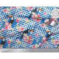 thumbnail image 2 of Soimoi Blue Poly Georgette Fabric Floral & Toucan Bird Printed Fabric 1 Yard 52 Inch Wide, 2 of 3