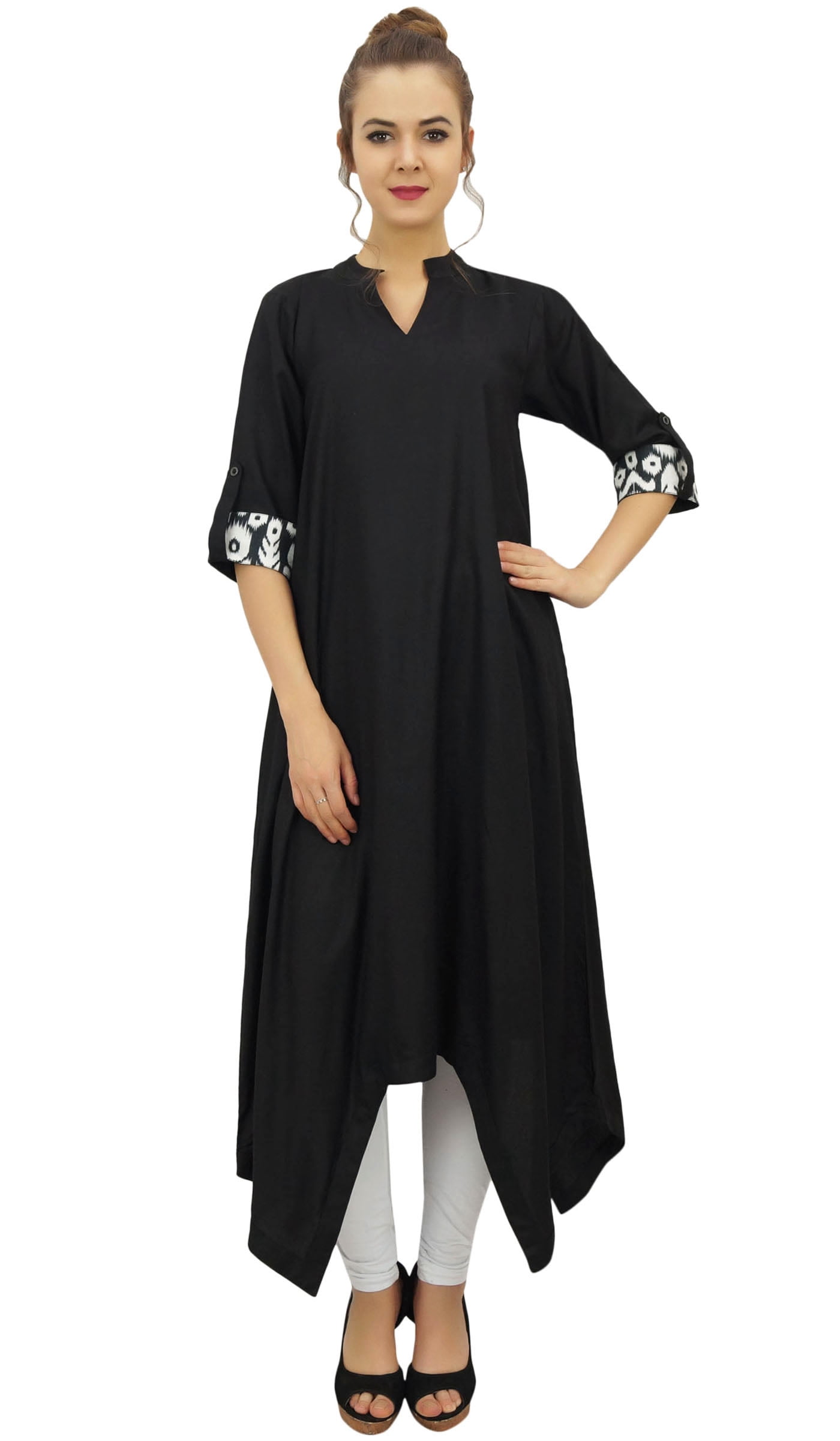 Bimba Robe d'Été pour Femme en Coton Noir avec Foulard, Ourlet Asymétrique - 20