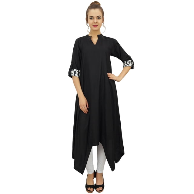 Bimba Robe d'Été pour Femme en Coton Noir avec Foulard, Ourlet Asymétrique - 16