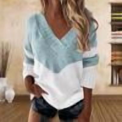 PEONAVET Chandail Sans Manches Femme Mode Automne Hiver Tricoté Ample Blouse à Manches Longues Chandail à Col en V