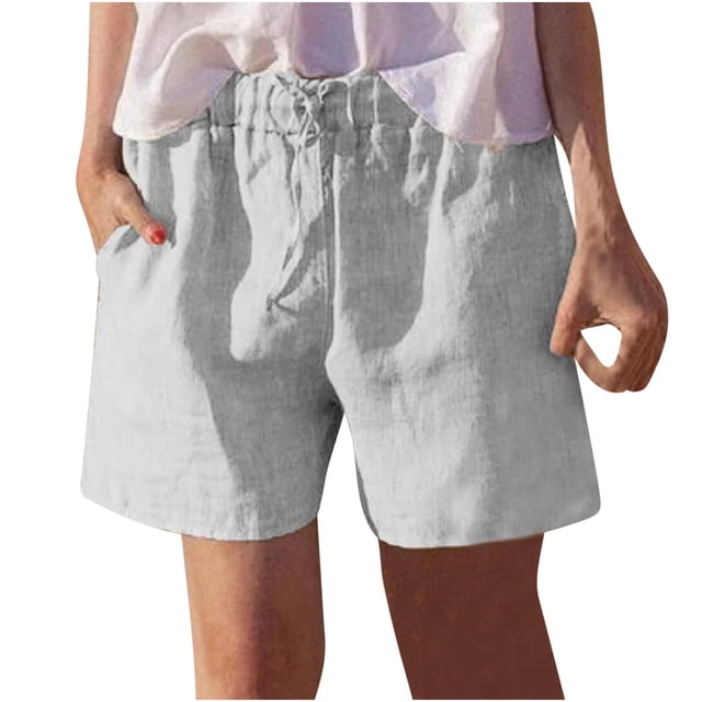 Admvng Linen Shorts for Women Plus Size Spring Summer Solid Color Loose Linen Casual Elastic Waist Shorts S-3XL