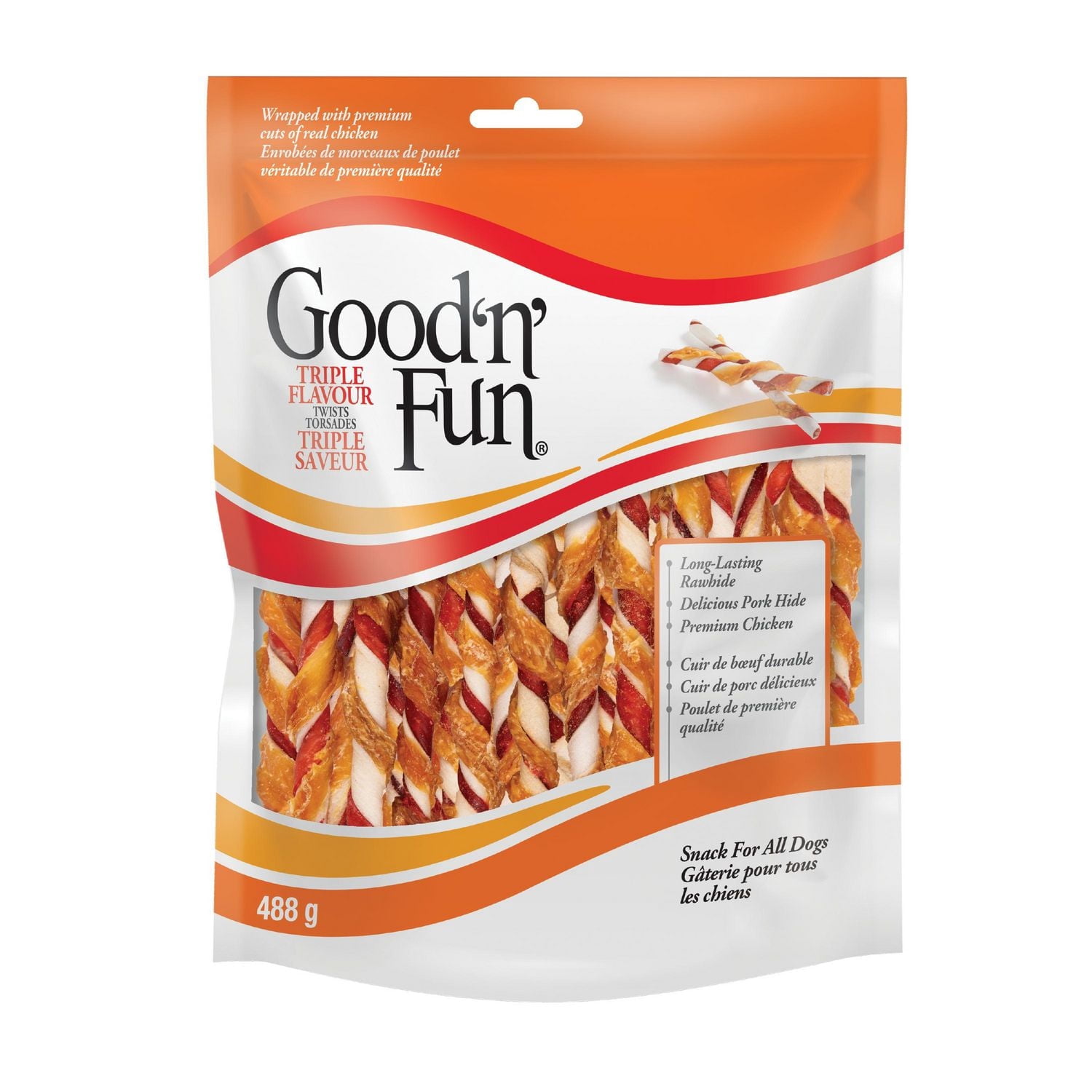 Good'N'Fun Triple Flavour Twists with Real Chicken for All Dogs, 17 Ounces