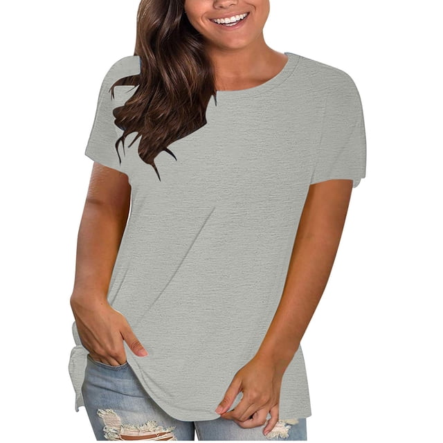 AherBiu T-Shirts pour Femmes Grande Taille Col Rond Manches Courtes T-Shirts Été Décontracté Uni Basique Ample Chemise Tees