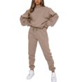 thumbnail image 3 of Innerwin Two Piece Outfit Drawstring Women Jogger Set Sports Long Sleeve Beam Foot Sweatsuits Khaki 3XL, 3 of 7