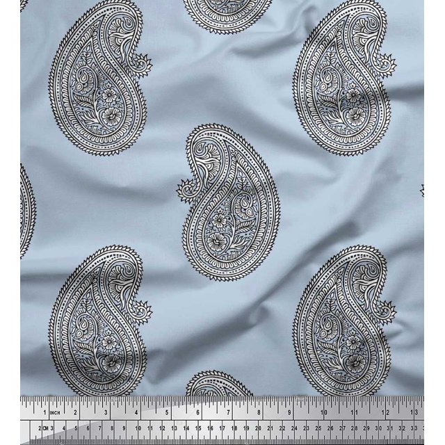 Soimoi Moss Georgette Fabric Paisley Block Fabric Prints by Yard 42 Inch Wide