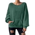 thumbnail image 1 of Yuyuzo Chandails en Molleton pour Femmes, Duveteux, Coupe Ample, Col Rond, Manches Longues, Chandail à Enfiler, Mode d'Automne, Hauts de Chandail avec Poches, 1 of 7