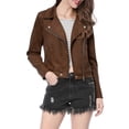 thumbnail image 1 of INSPIRE CHIC Women's Motorcycle Jacket Faux Suede Solid Color Asymmetric Zipper Jacket XL Dark Brown, 1 of 8