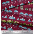 thumbnail image 3 of Soimoi Poly Georgette Fabric Tree,House & Raindrop Nature Printed Craft Fabric by The Yard 52 Inch Wide, 3 of 3