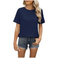 thumbnail image 1 of Besolor Hauts d'Été pour Femmes Chemises Décontractées à Col Rond Manches Courtes Bouton Arrière Blouses Texturées en Crochet, 1 of 3