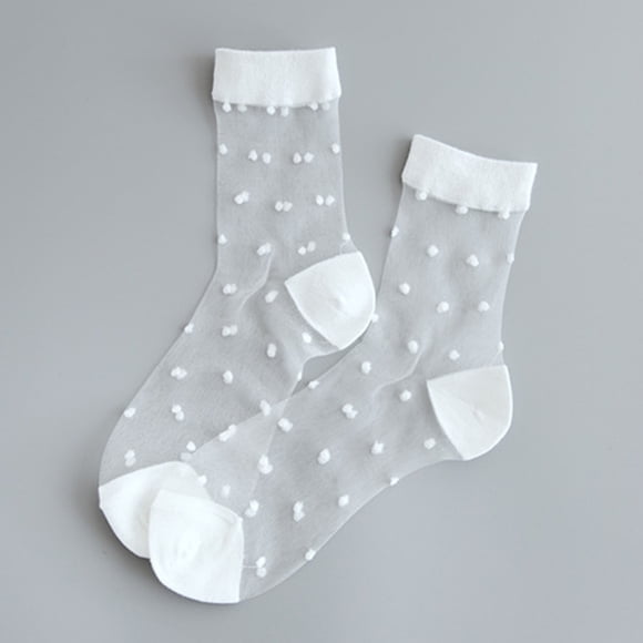 Bas Tube pour Femmes Printemps et Été Bas Pois Transparents Bas Confortables Bas Bas de compression Blanc