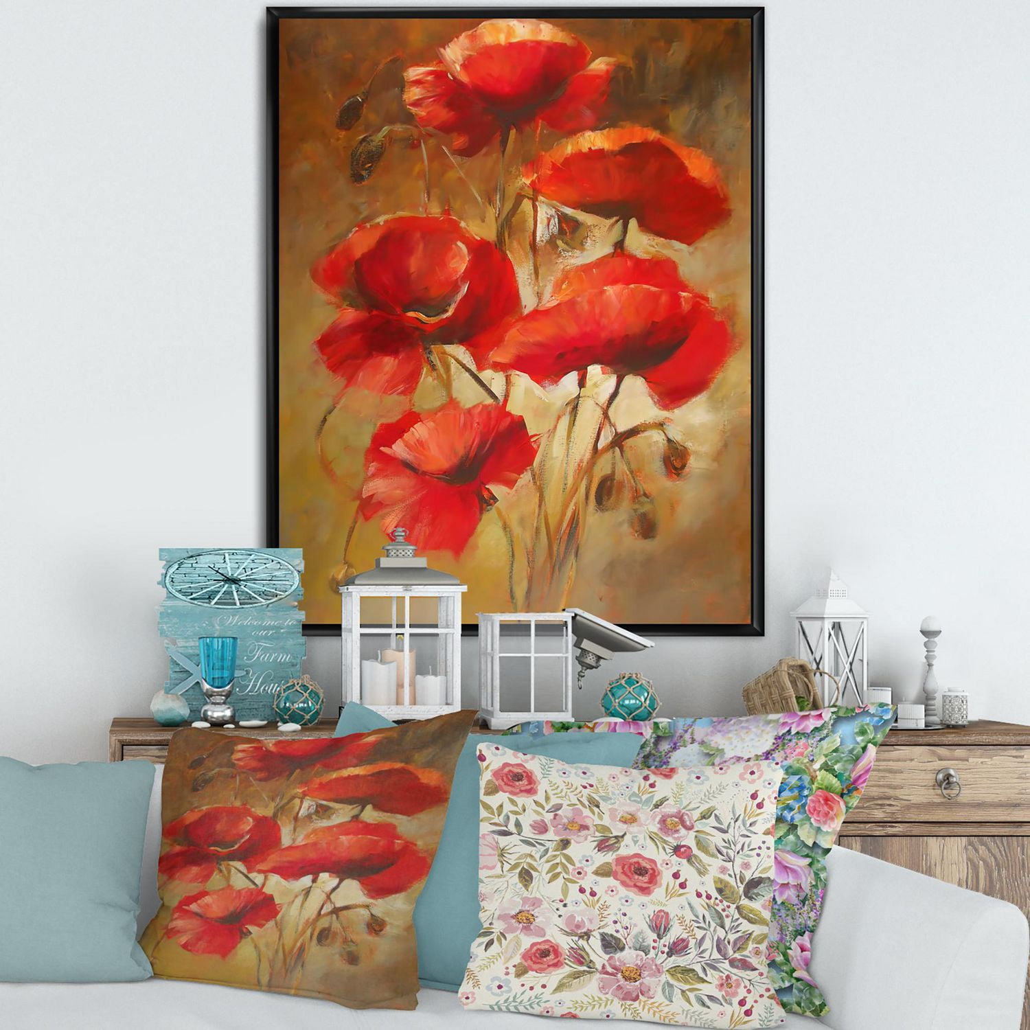 Designart Coquelicots en fleurs rouges IV ART MURAL À CADRE FLOTTÉ