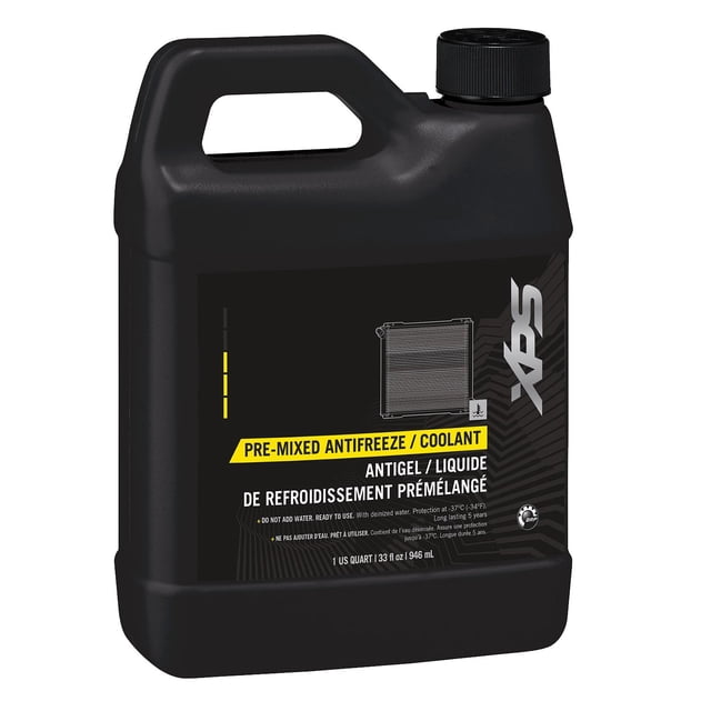 BRP Ski-Doo Can-Am Sea-Doo XPS OEM Liquide de Refroidissement Prémélangé à Durée de Vie Prolongée, Quart Simple (.946 L) dans une Bouteille Noire avec Bouchon à Vis. l'Étiquette Mette en Valeur un Antigel/liquide de Refroidissement Prémélangé, une Commodité Prête à l'Emploi et une protection Prolongée du Moteur. Idéal pour les Motoneiges BRP et les Véhicules de sports d'Hiver, Il Assure une dilution Correcte, un Transfert de Chaleur Supérieur et une Fiabilité Durable.