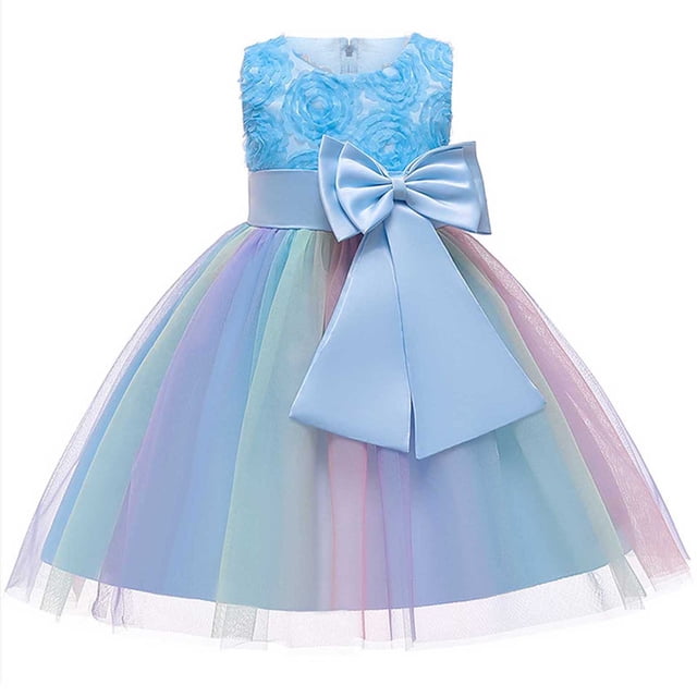 LSLJS Robe d'Été Sans Manches pour Fillette avec Nœud Princess Dress Tutu Fête Mariage Anniversaire Robes Jupe Fille Fête Robe Formelle Robe en Tulle Dentelle