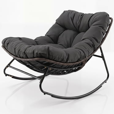 Costway Patio Papasan Rocking Chair,Oversized Egg-shaped Rocker with Thick Cushioned Seat Gray